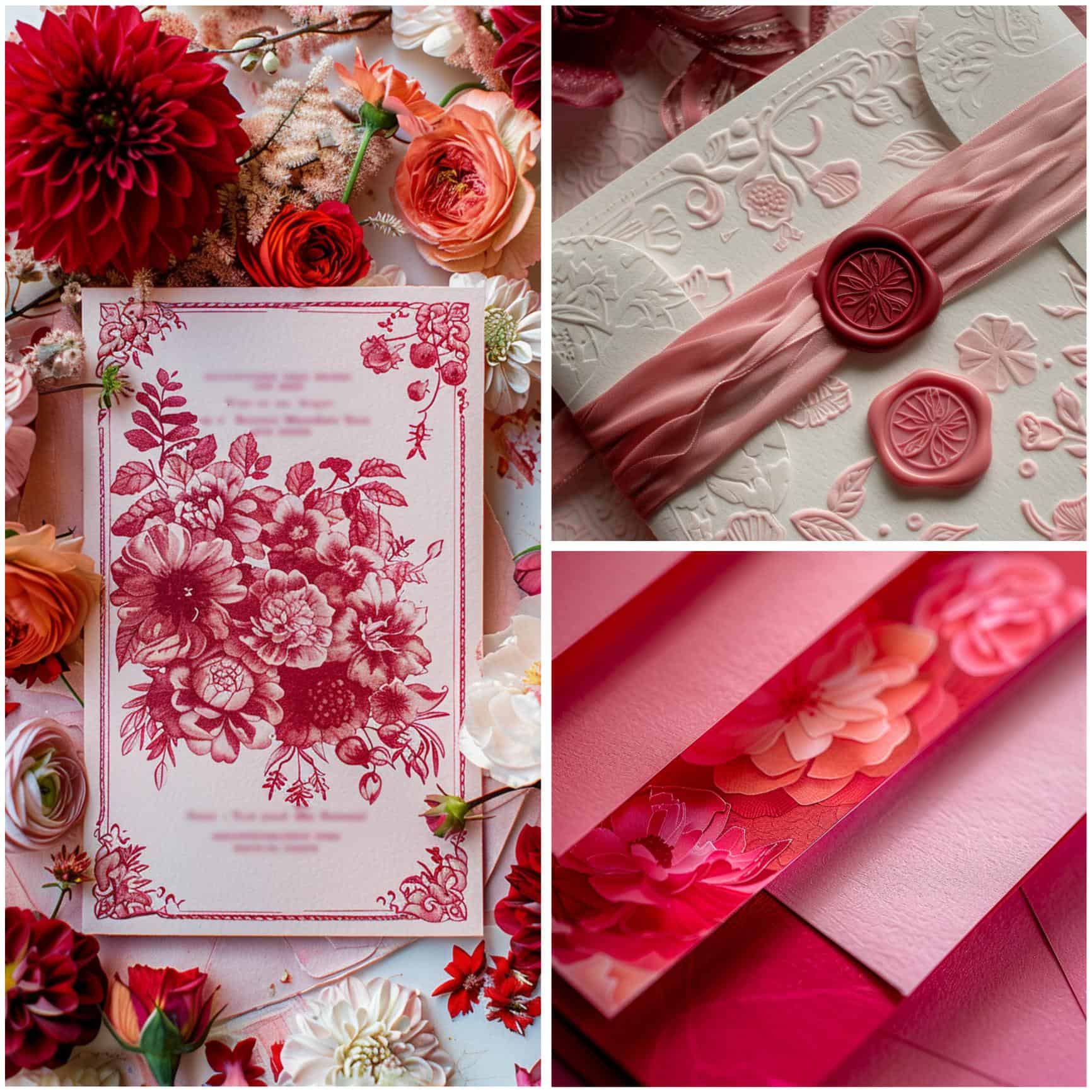 invitations for a red and pink wedding
