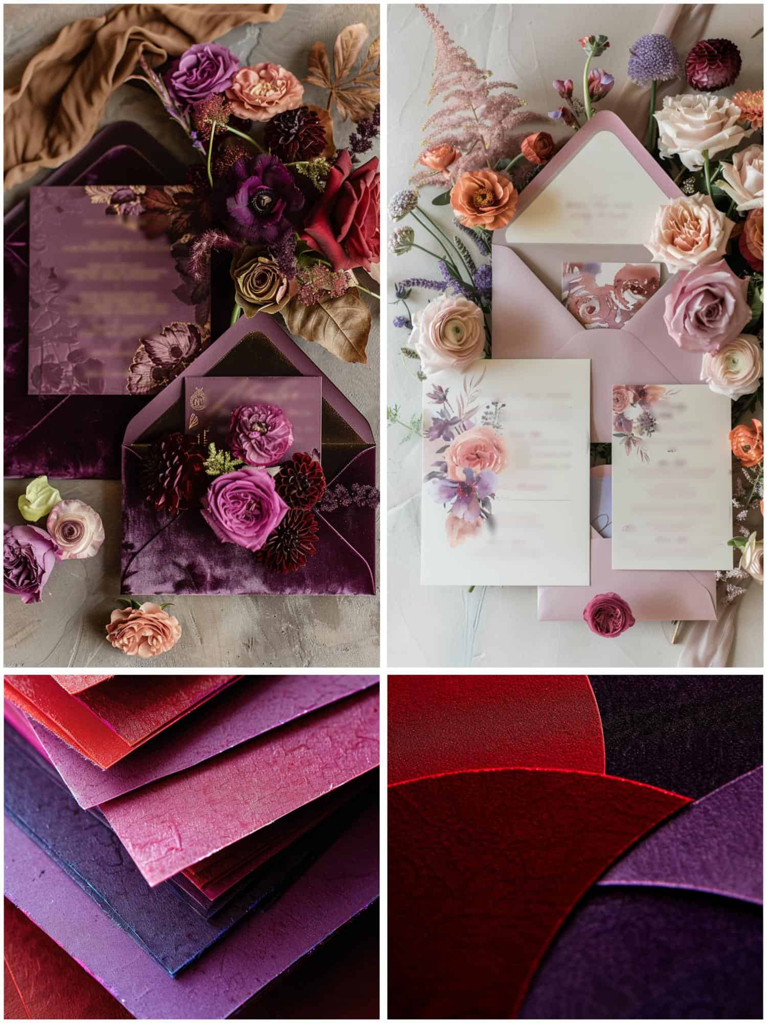 invitations for a red and purple wedding