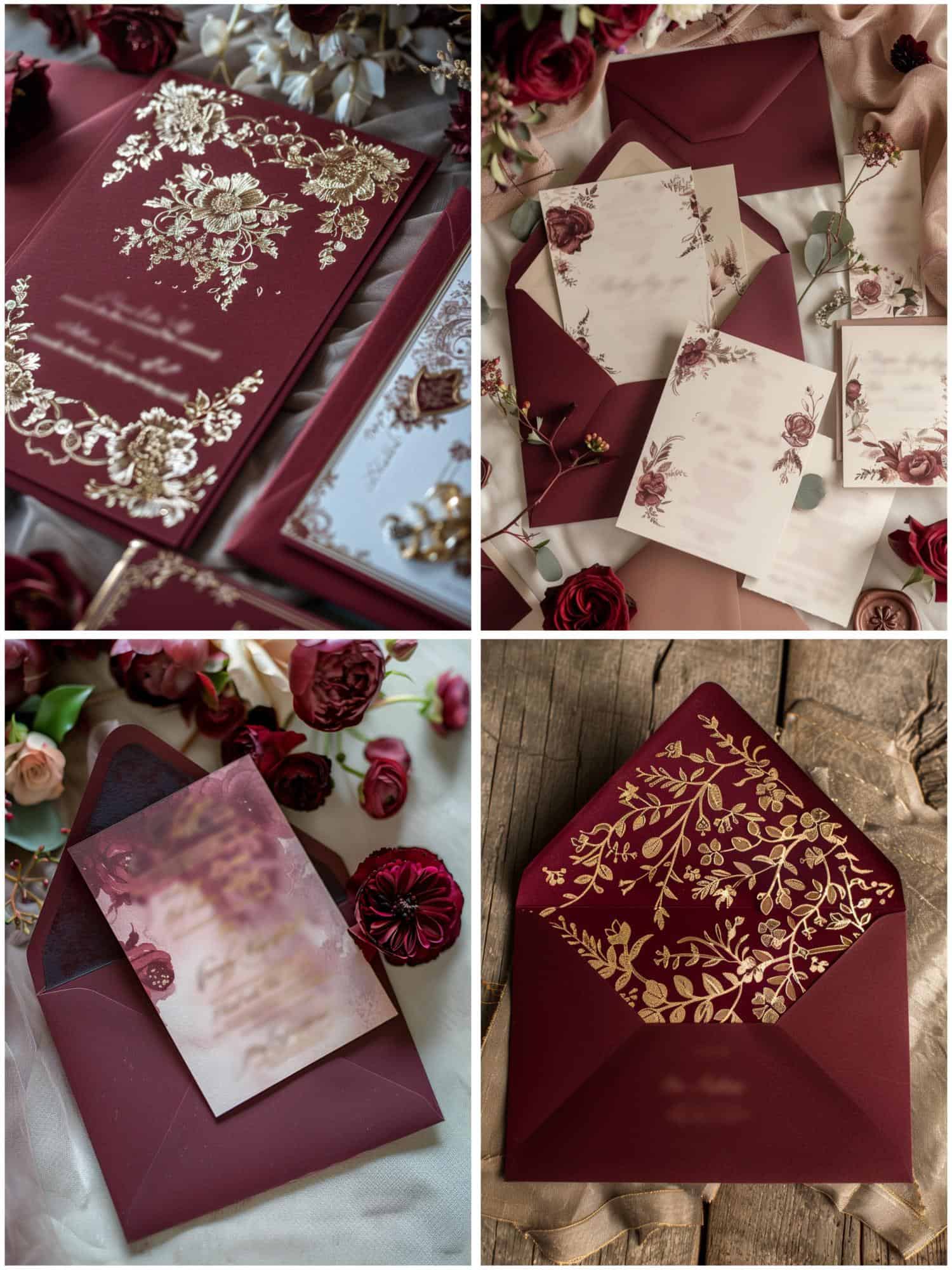 maroon wedding theme ideas for invitation suites