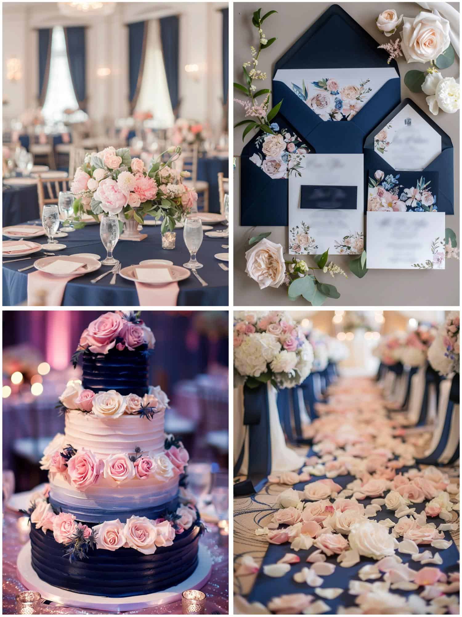 navy blue and blush pink wedding theme ideas