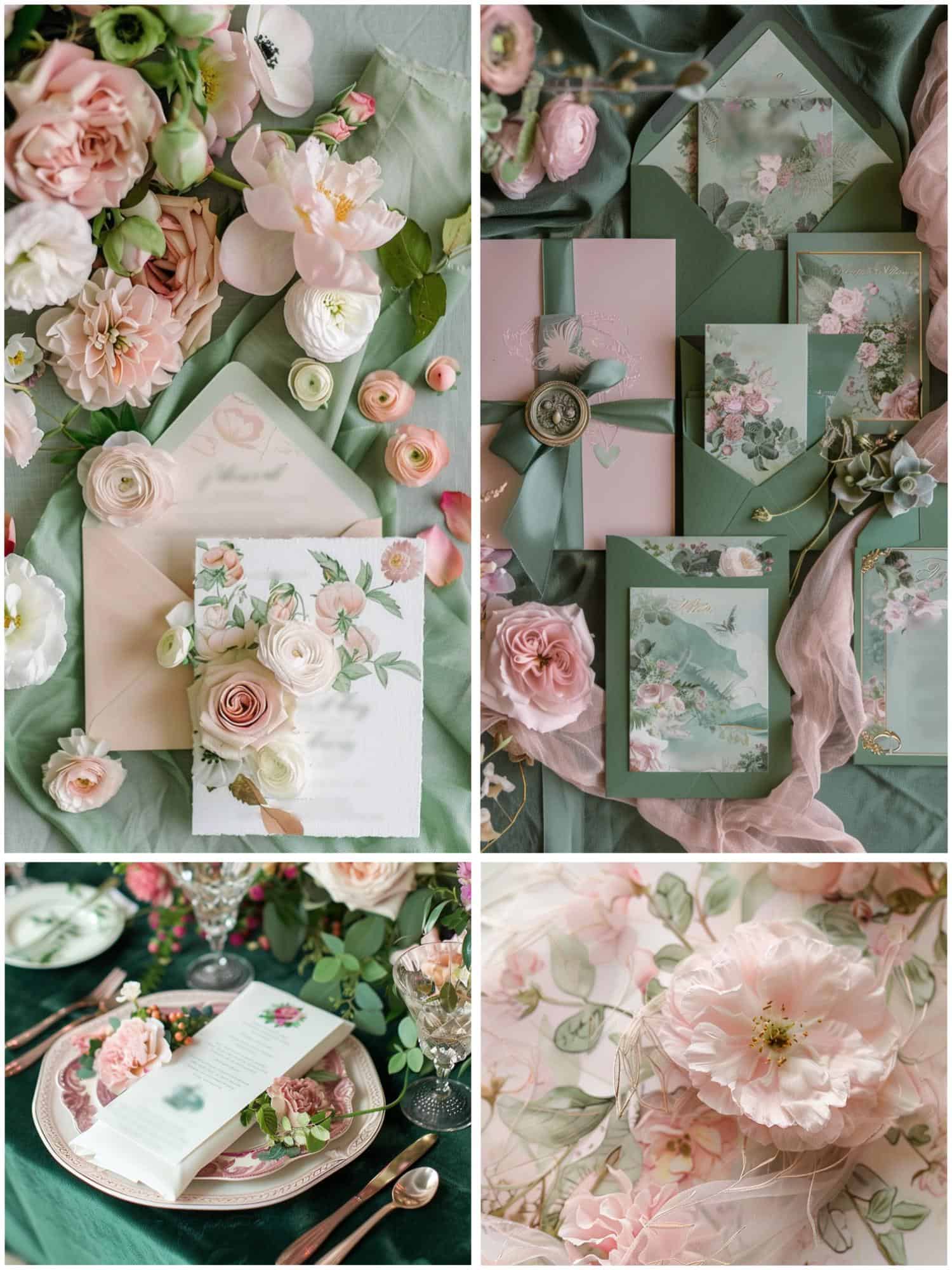 pink and green wedding theme ideas for stationery