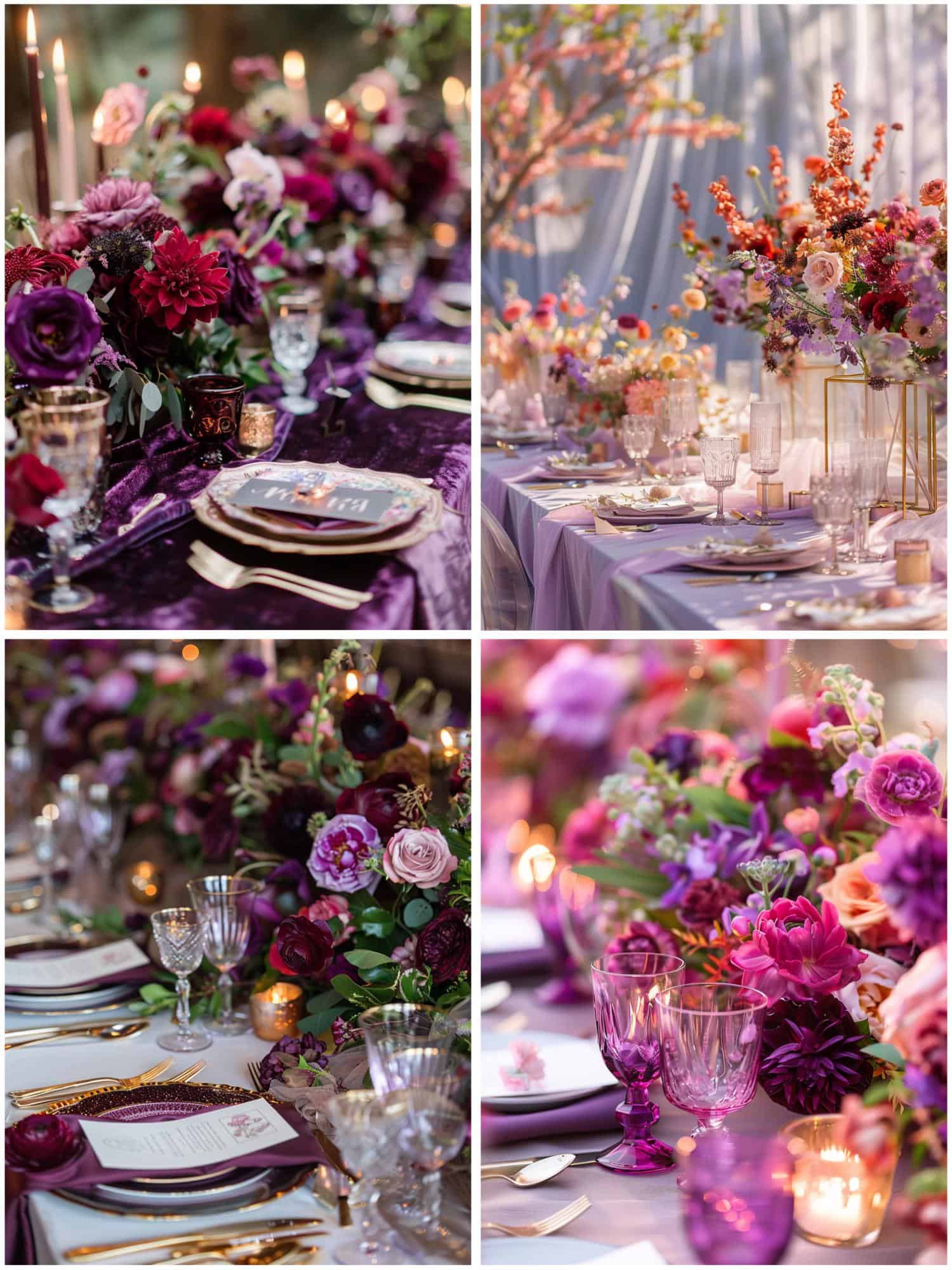 purple and red wedding theme ideas for table setting