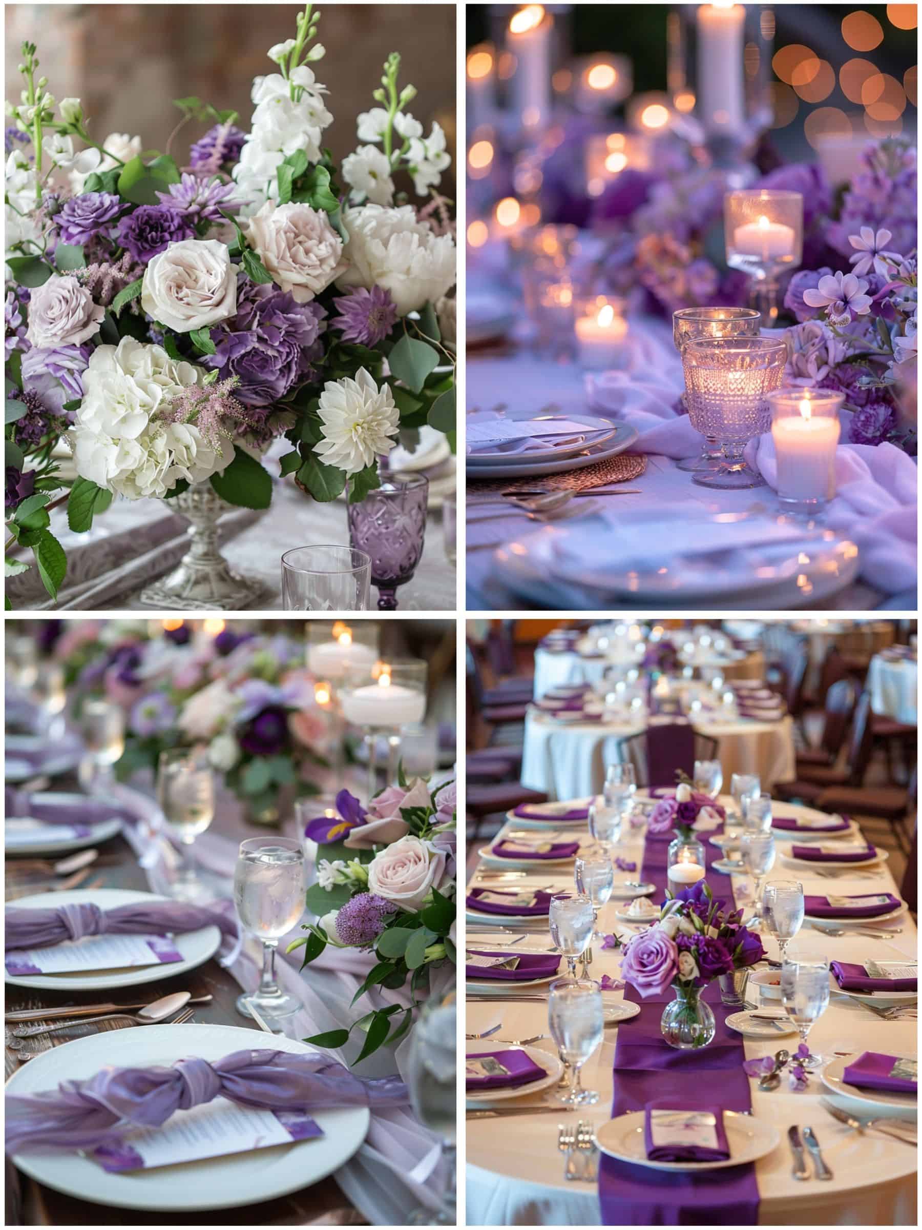 purple and white table setting ideas