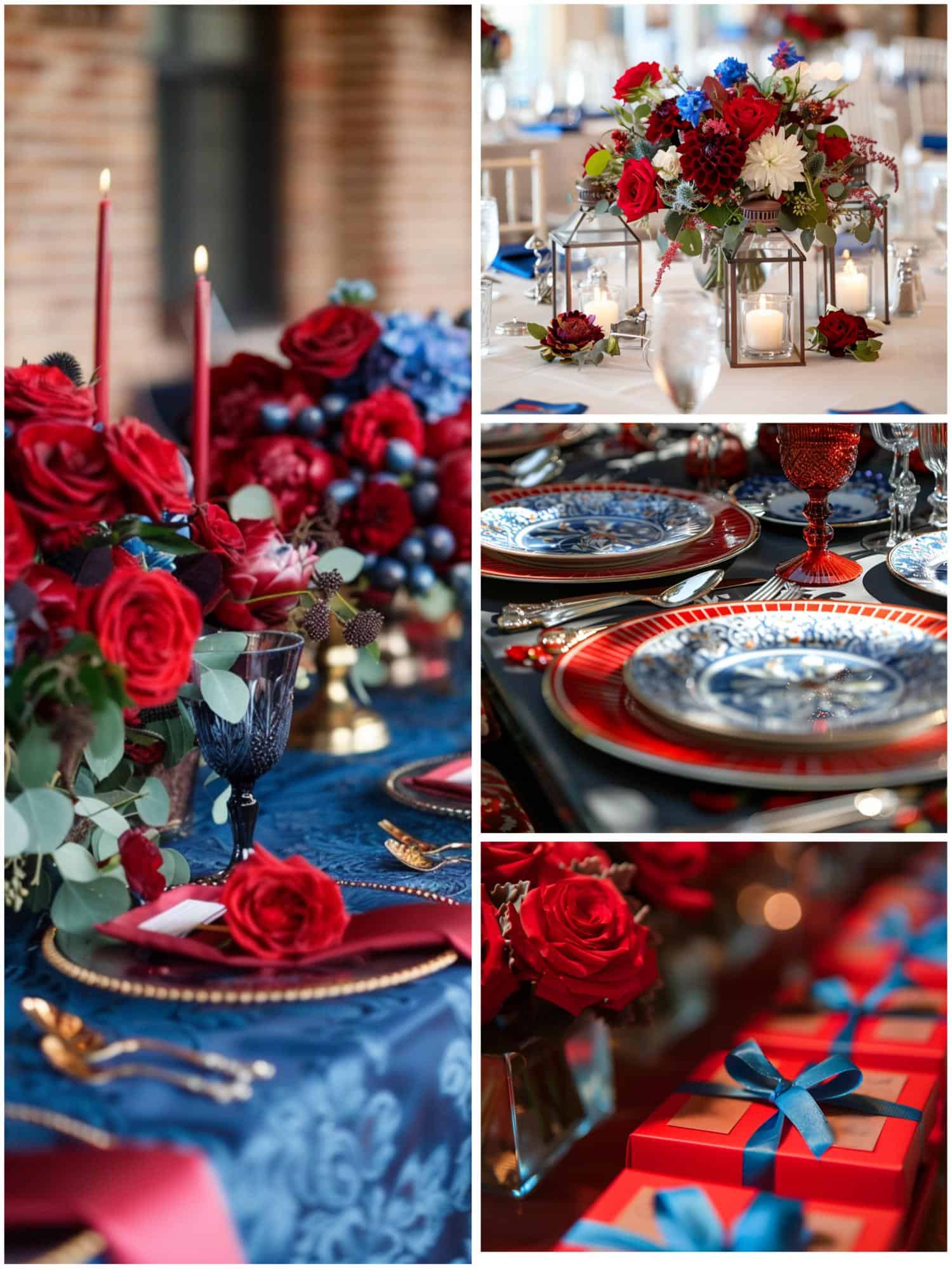 red and blue wedding theme ideas for table setting