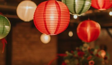 red and green hanging paper lanterns