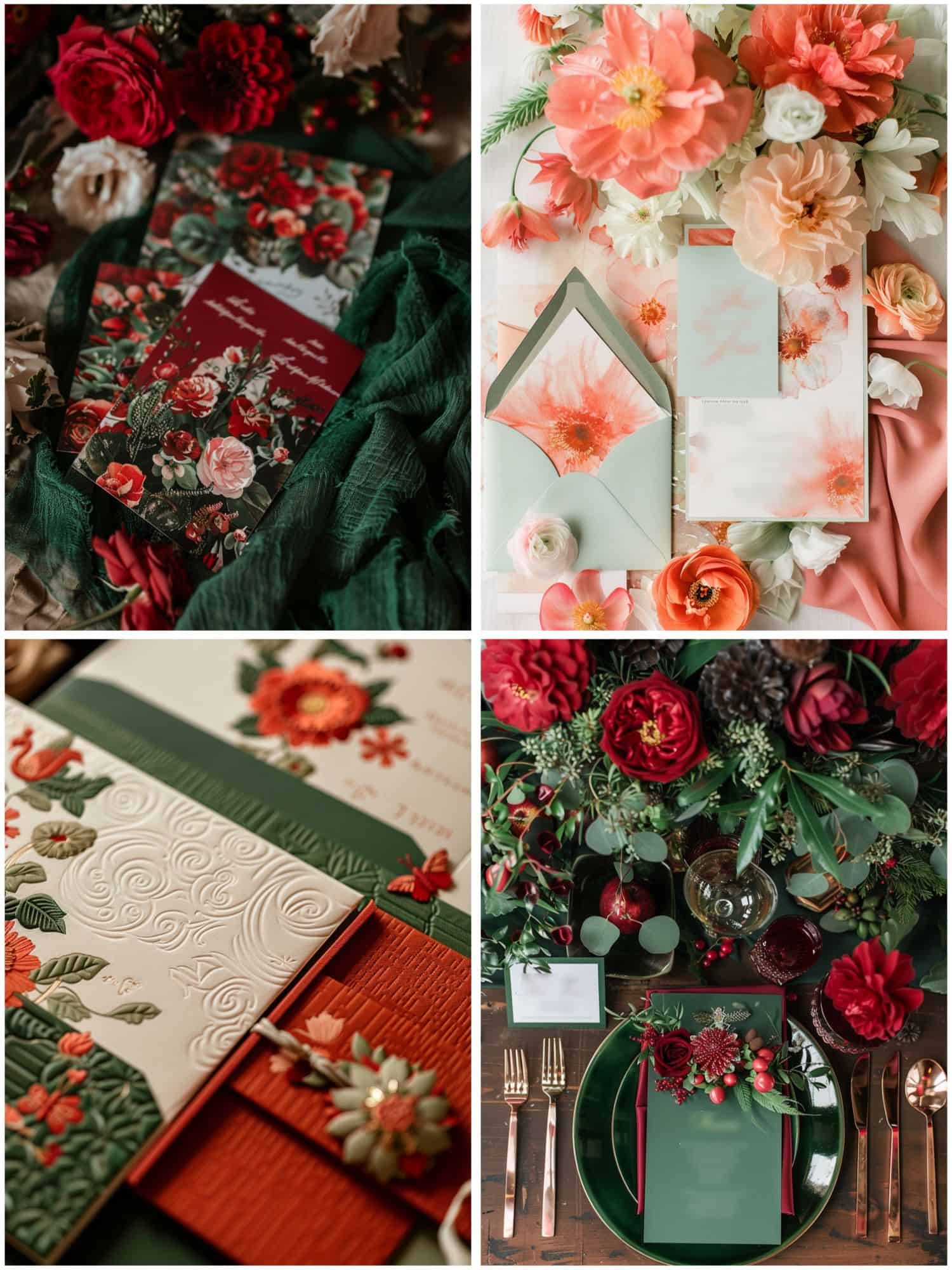 red and green wedding theme ideas for stationery