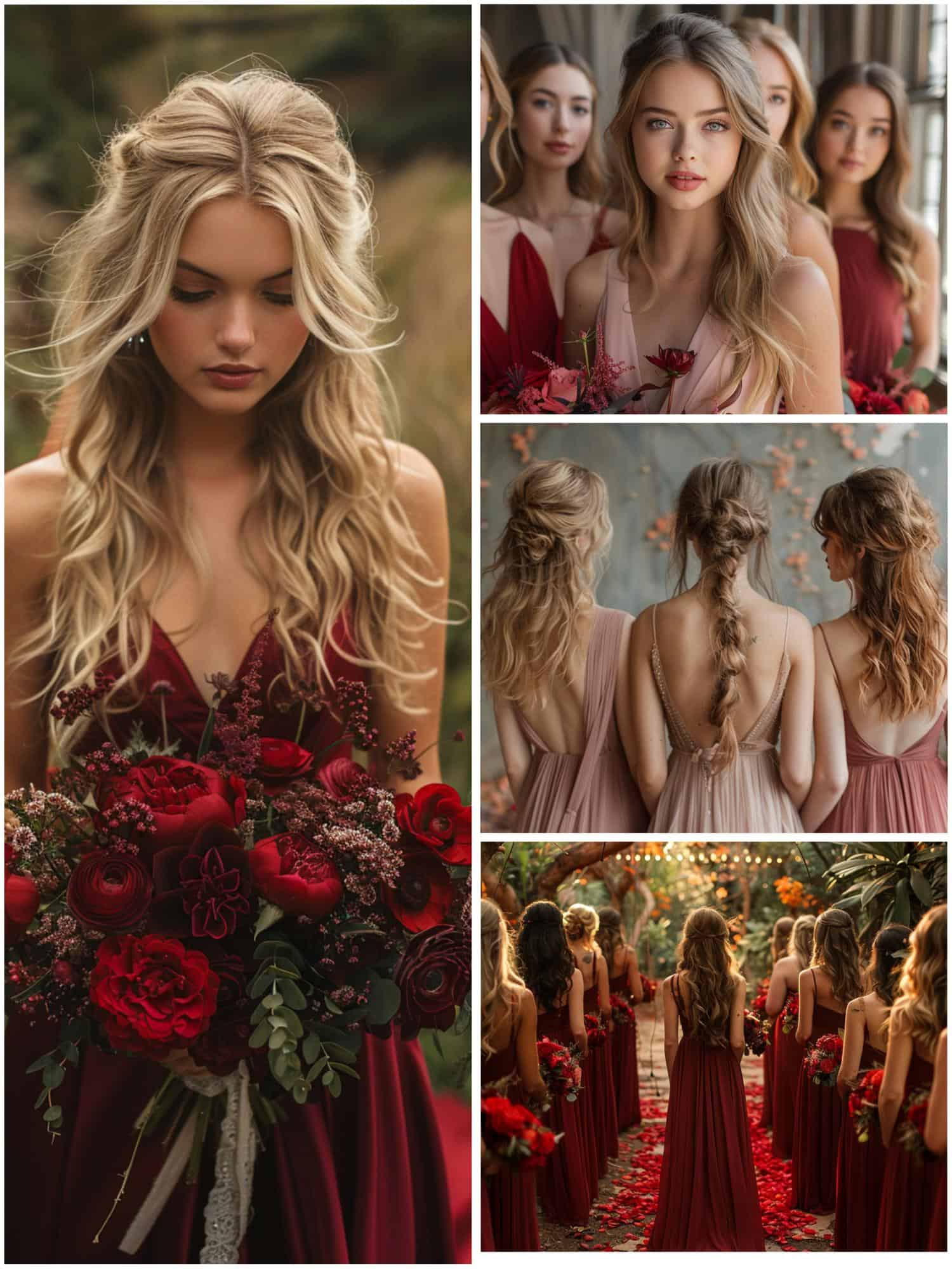 red and pink wedding theme ideas for bridesmaid dresses