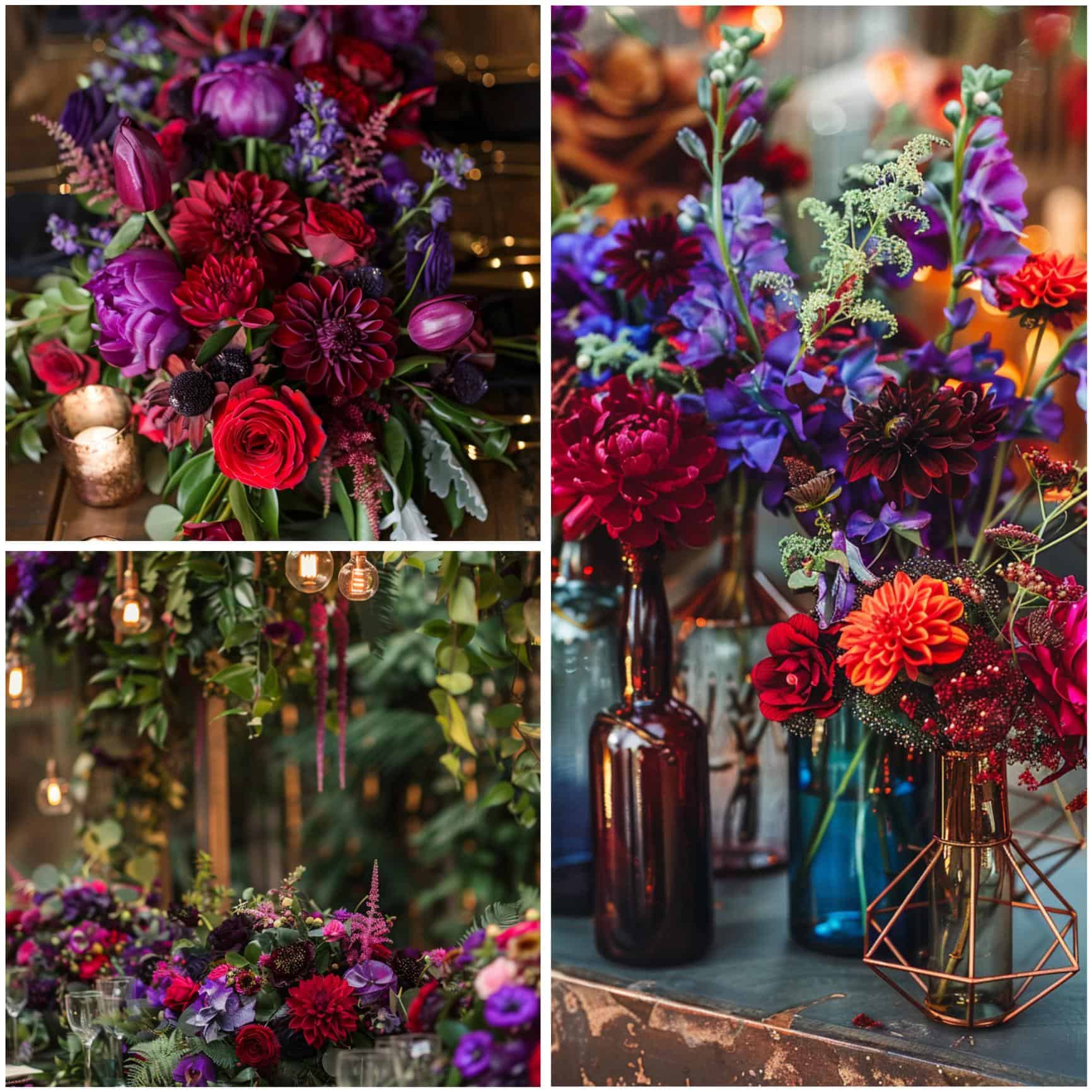 red and purple wedding theme ideas for floral arrangements