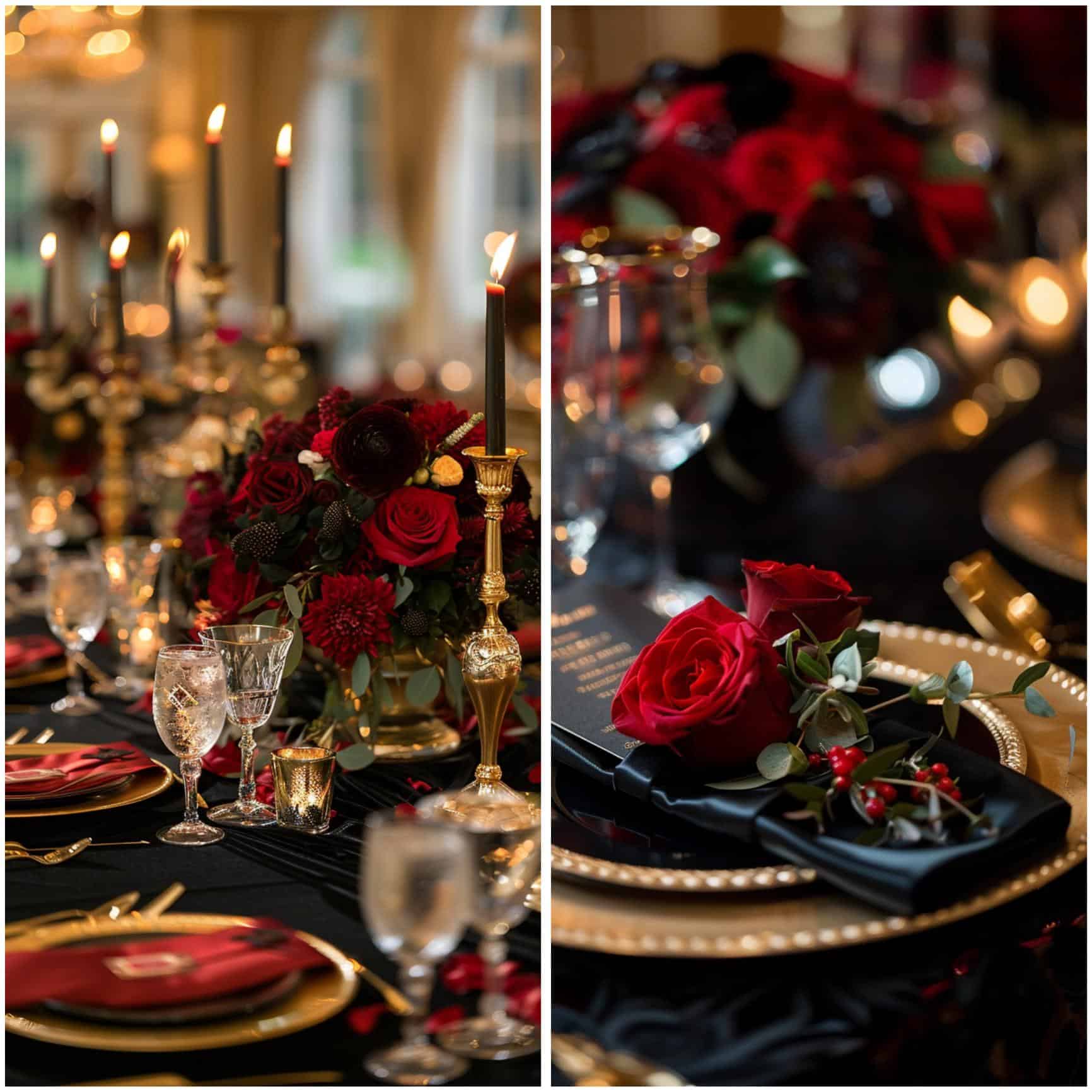 red black and gold wedding decor ideas