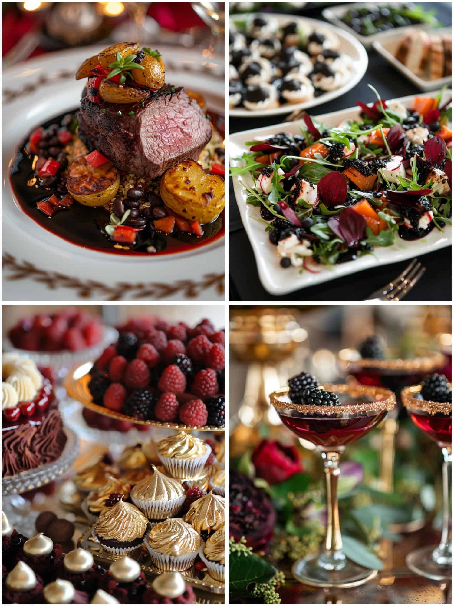 red black and gold wedding theme ideas for food and drinks