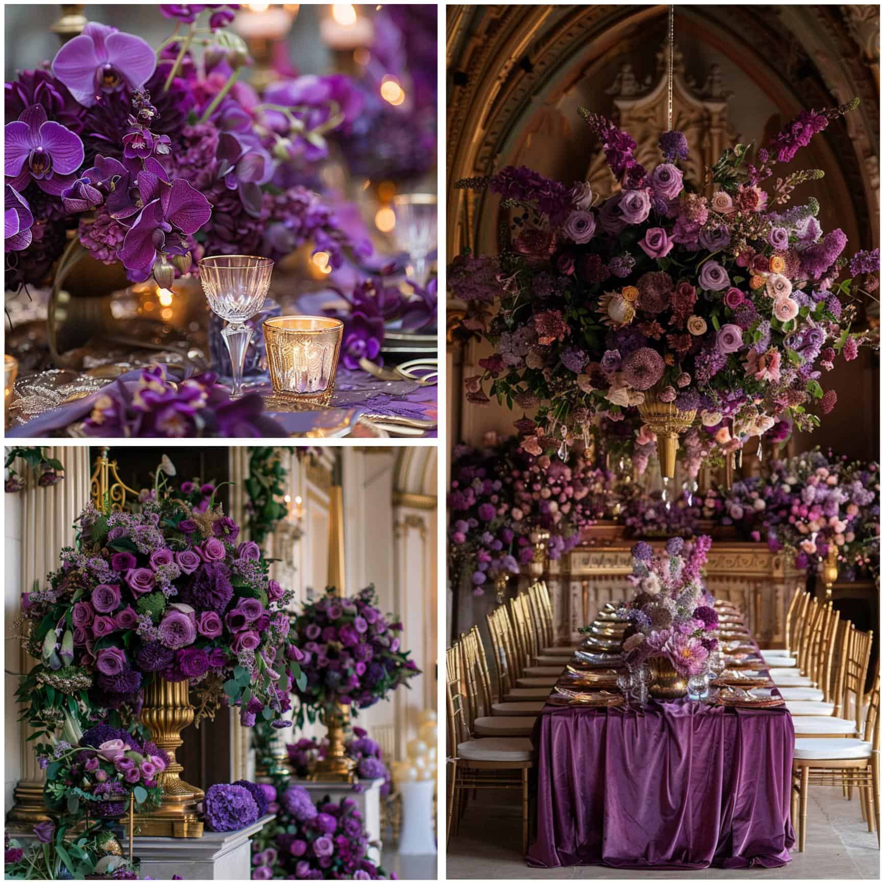royal purple and gold wedding theme ideas for flowers