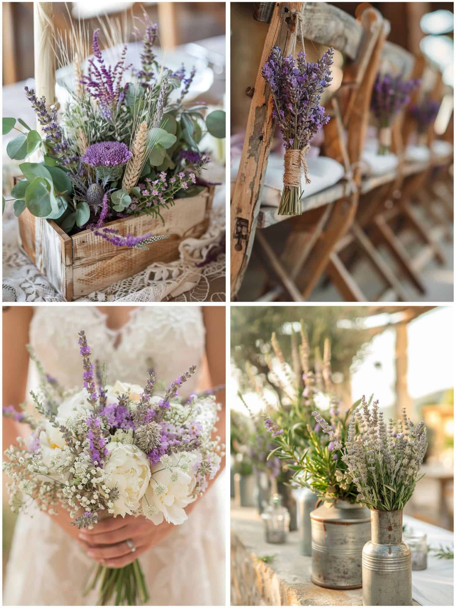 rustic lavender bouquets and floral decor