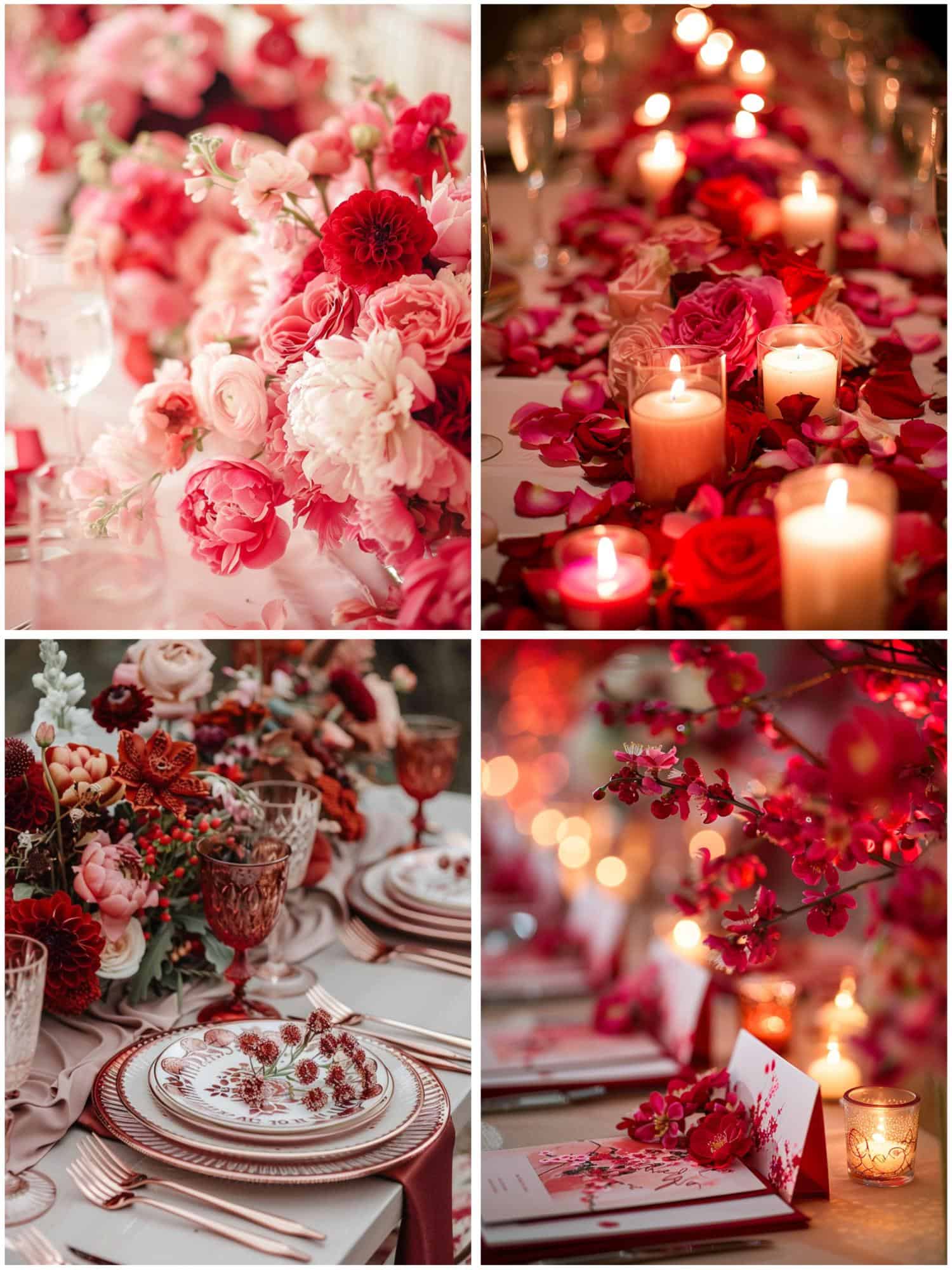 table settings in red and pink