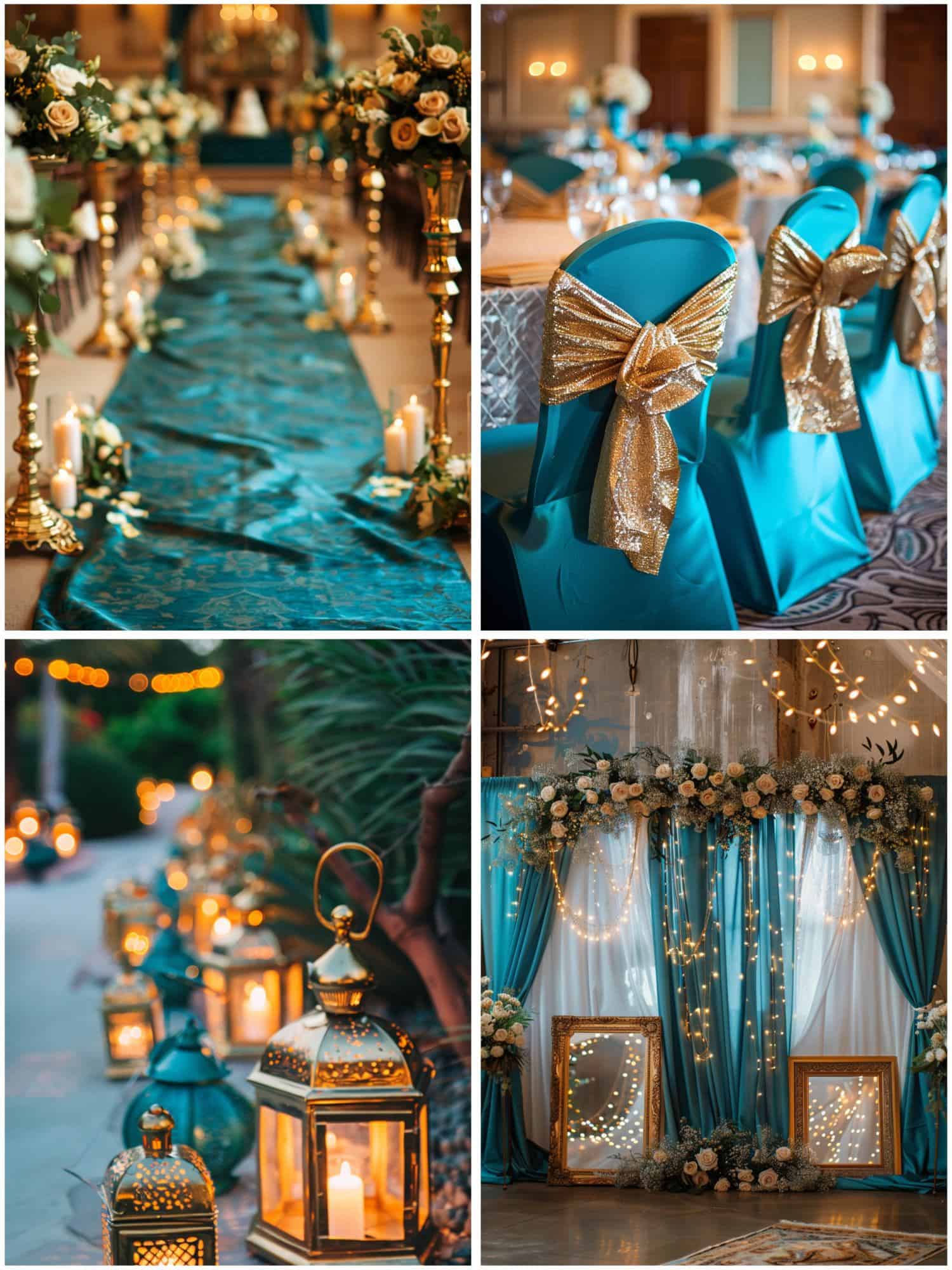 teal and gold wedding ceremony decoration