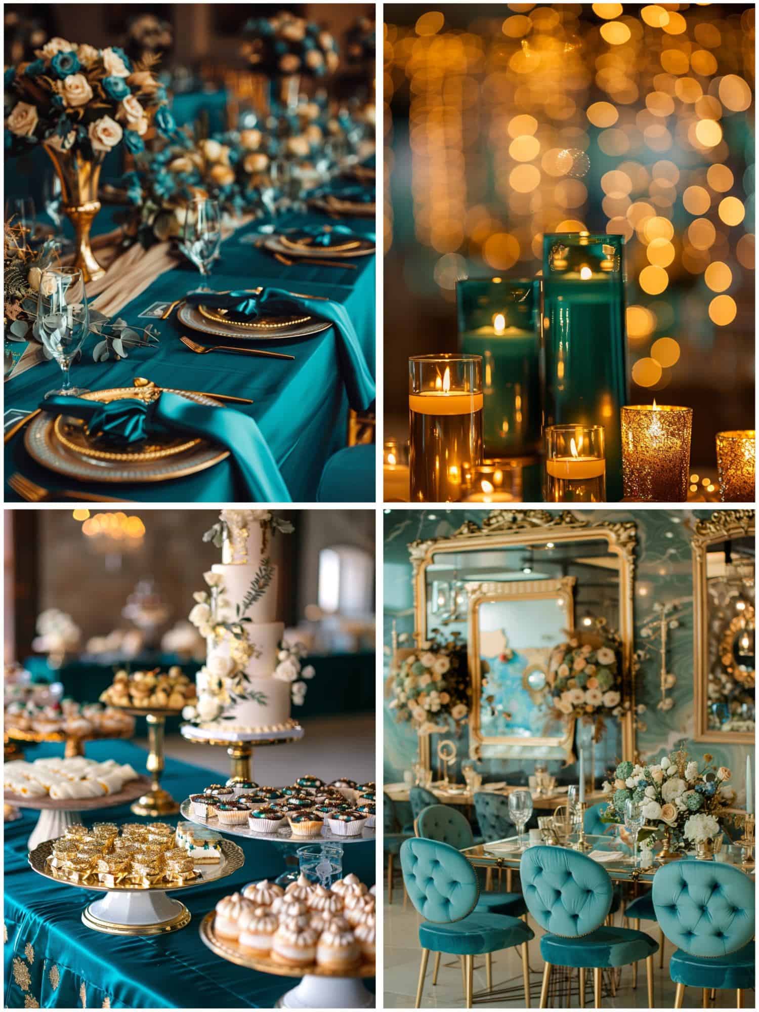 teal and gold wedding reception decor