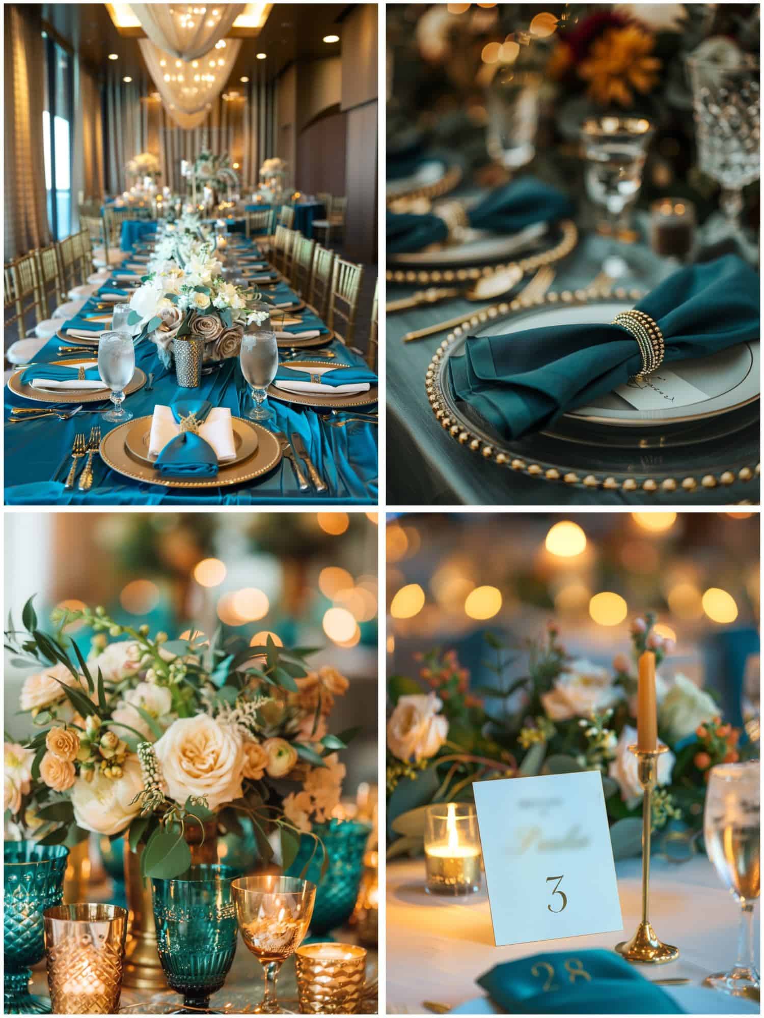 teal and gold wedding theme ideas for table setting