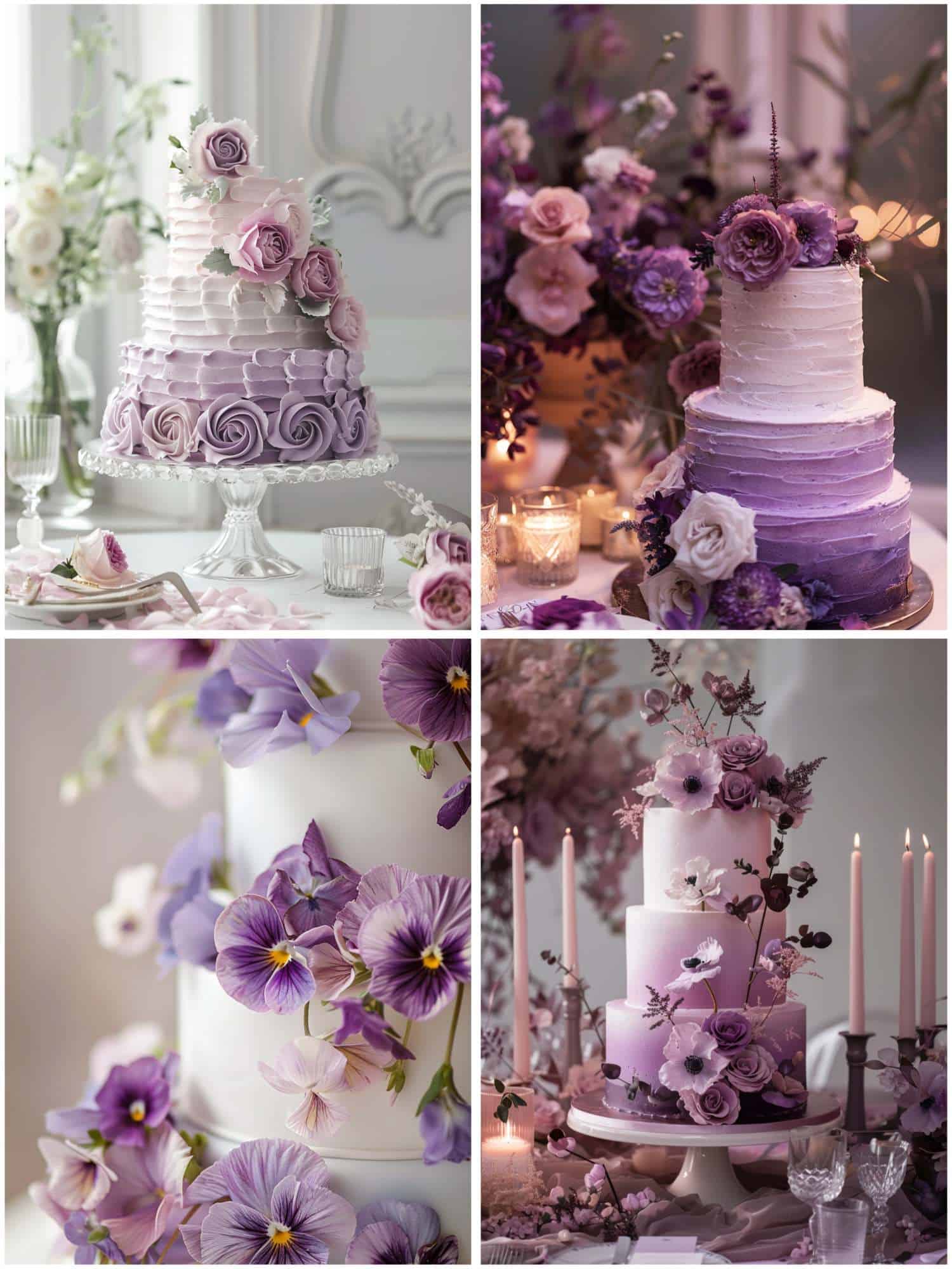 wedding cakes with lilac purple details