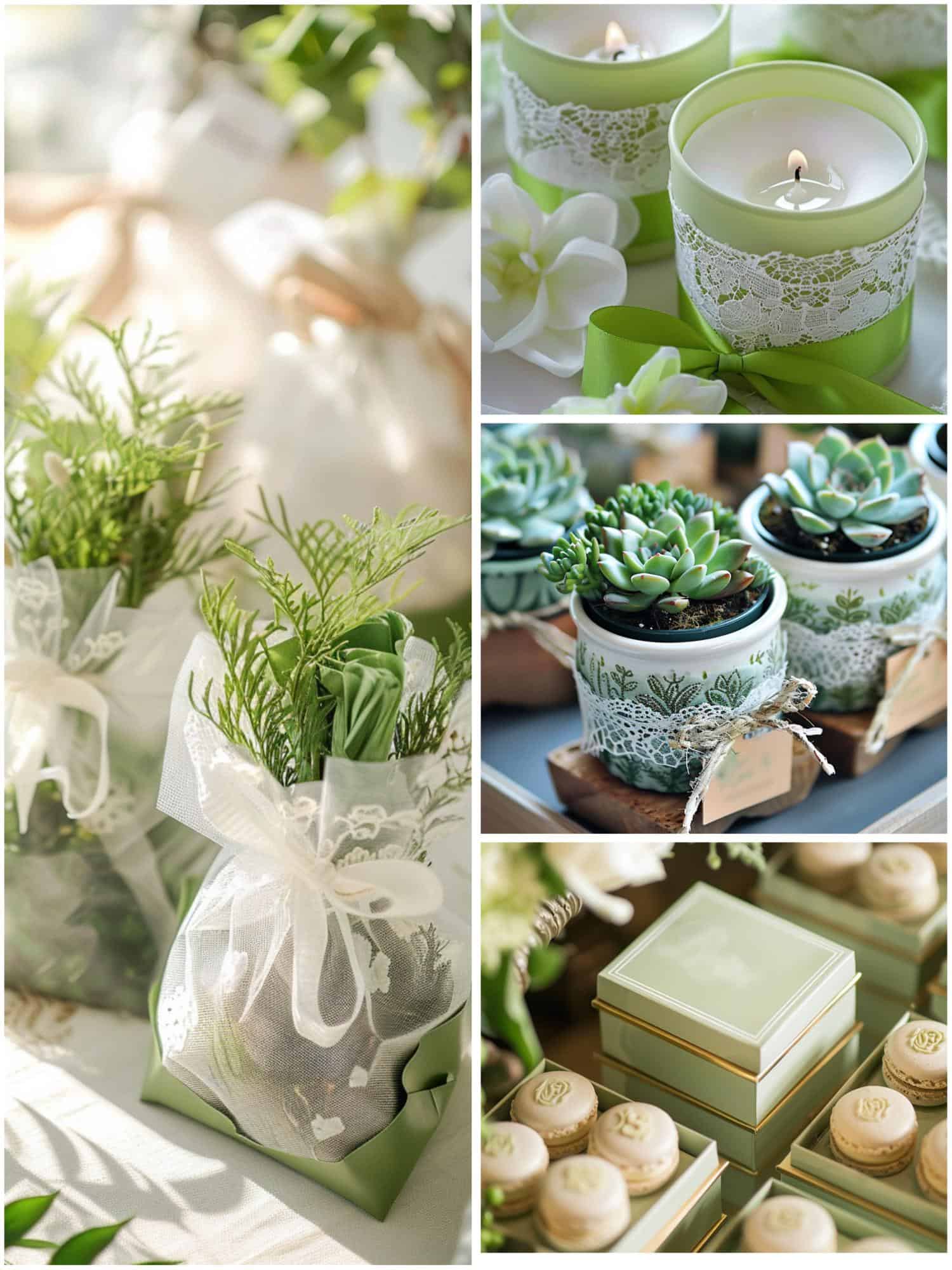 wedding favors in green and white