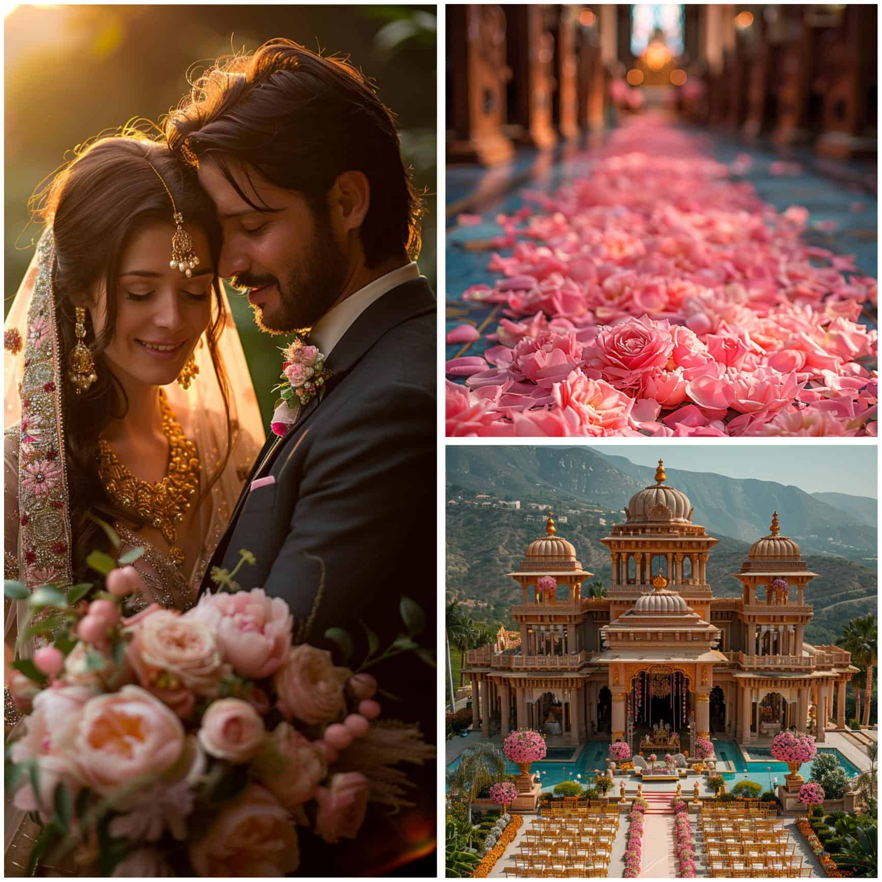 wedding photography with pink and gold details