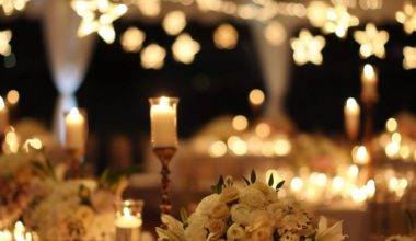 wedding reception tablescape with starry overhead lights