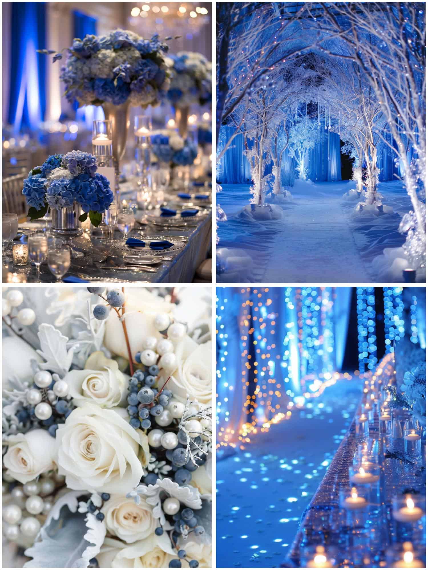 winter wonderland-themed royal blue and silver wedding