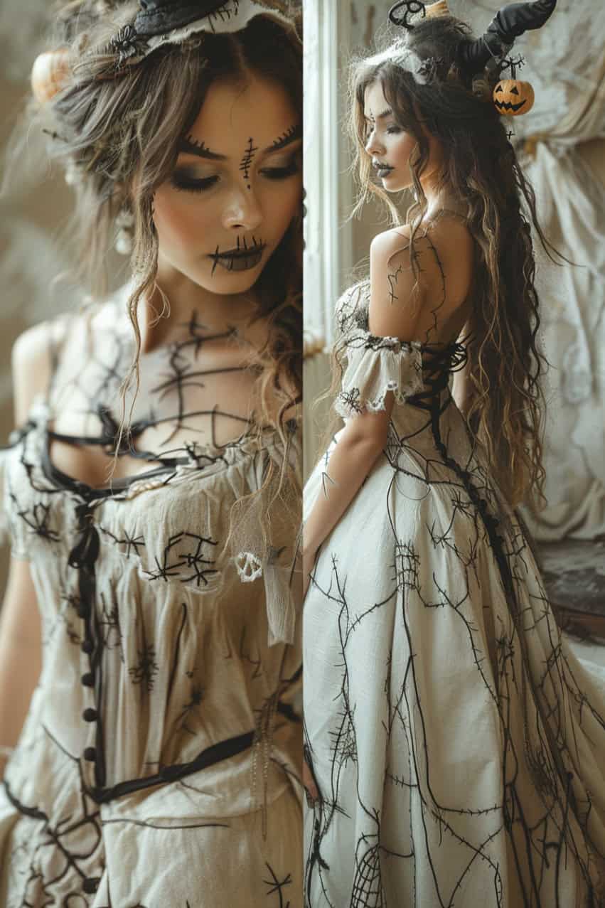 bride in nightmare before christmas-inspired attire