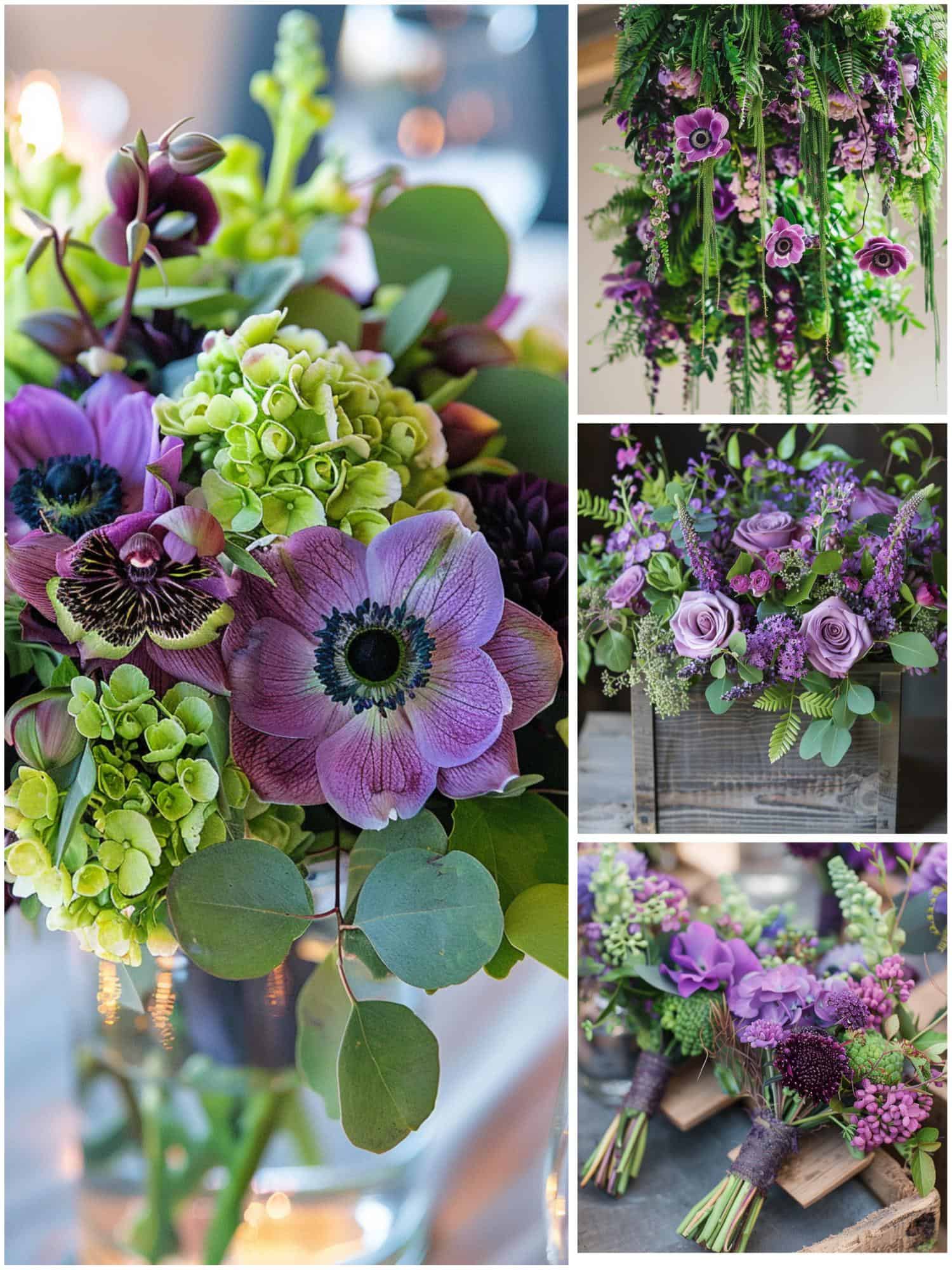 green and purple flowers for a wedding