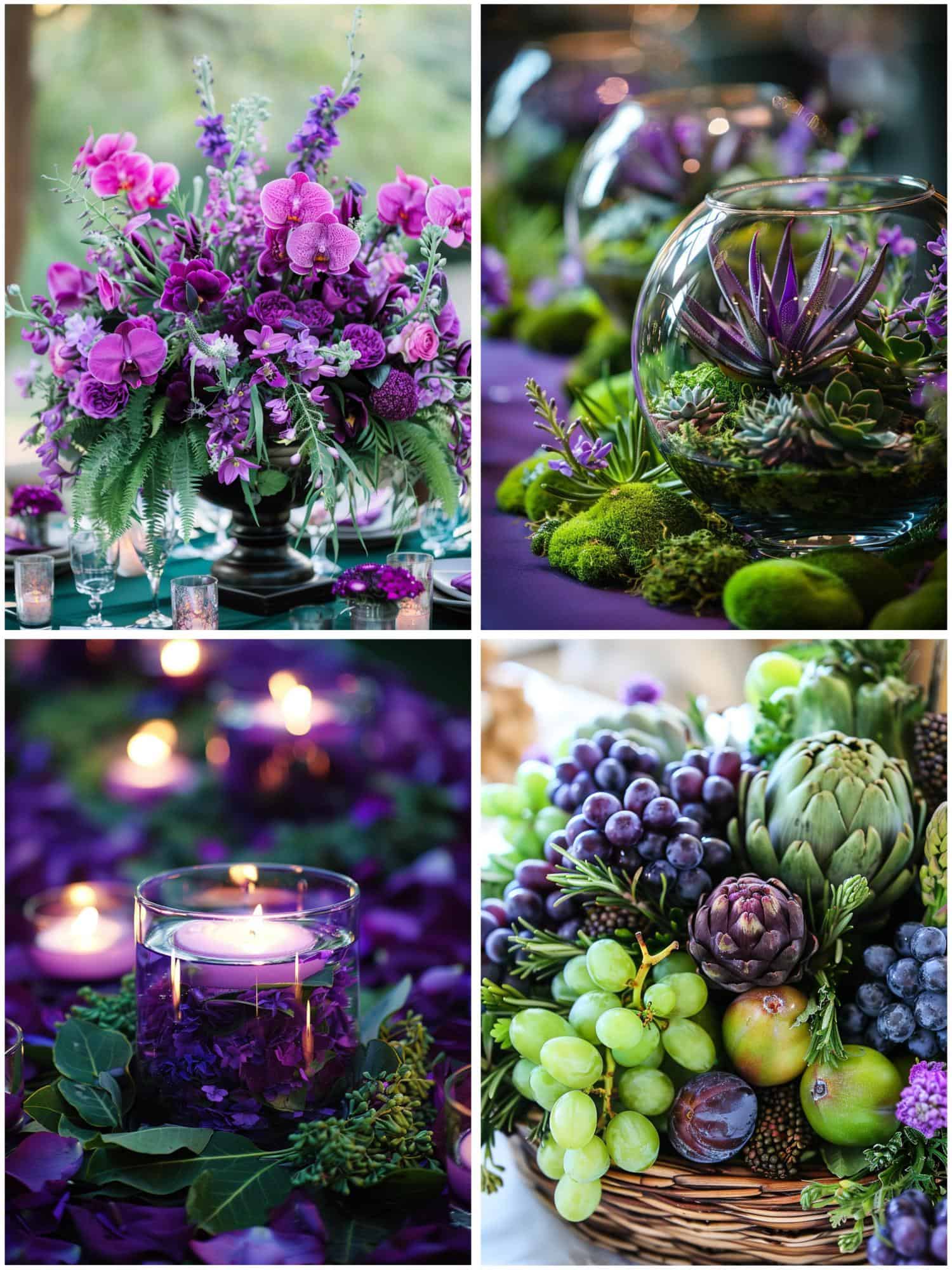 green and purple wedding theme ideas for centerpieces