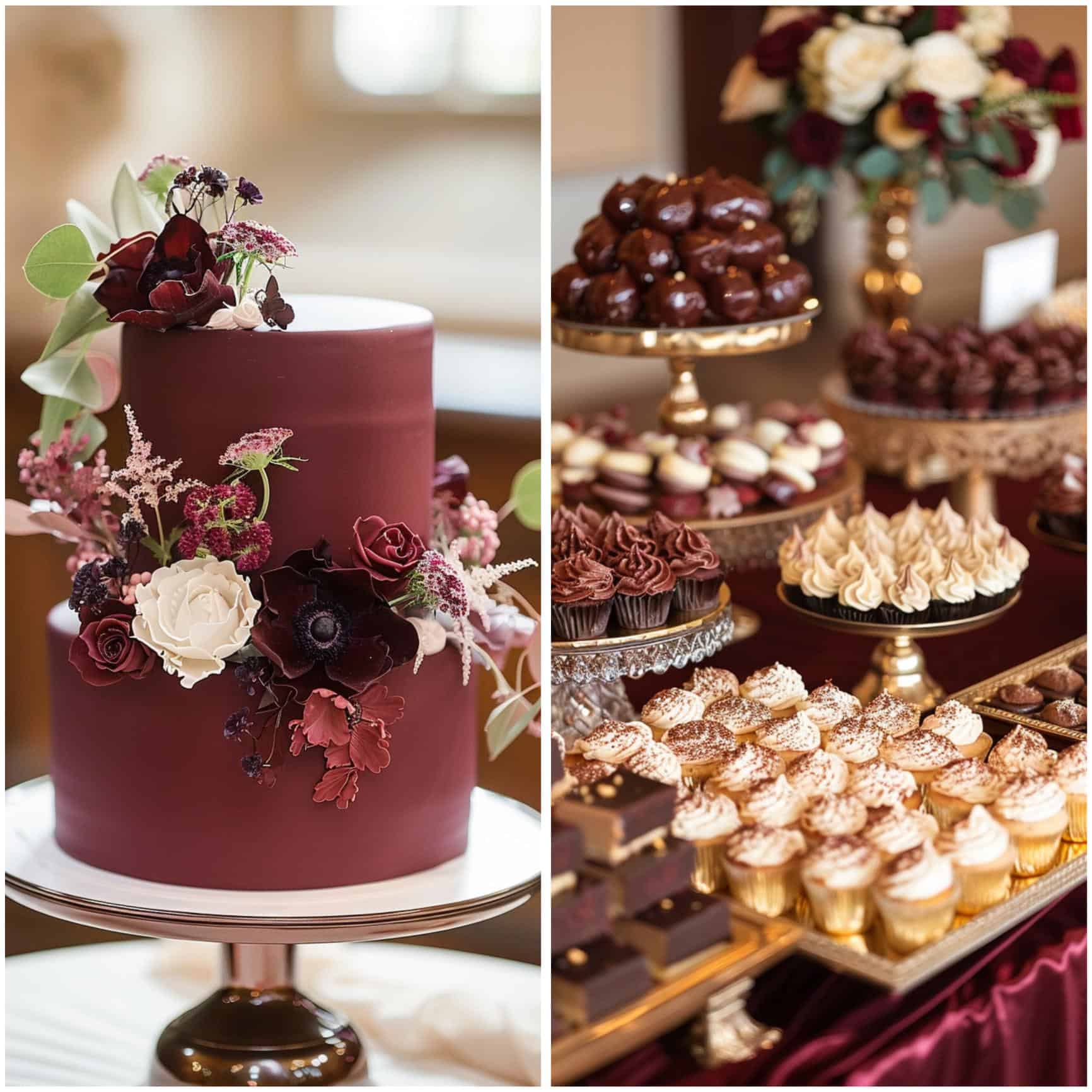 wedding desserts in burgundy