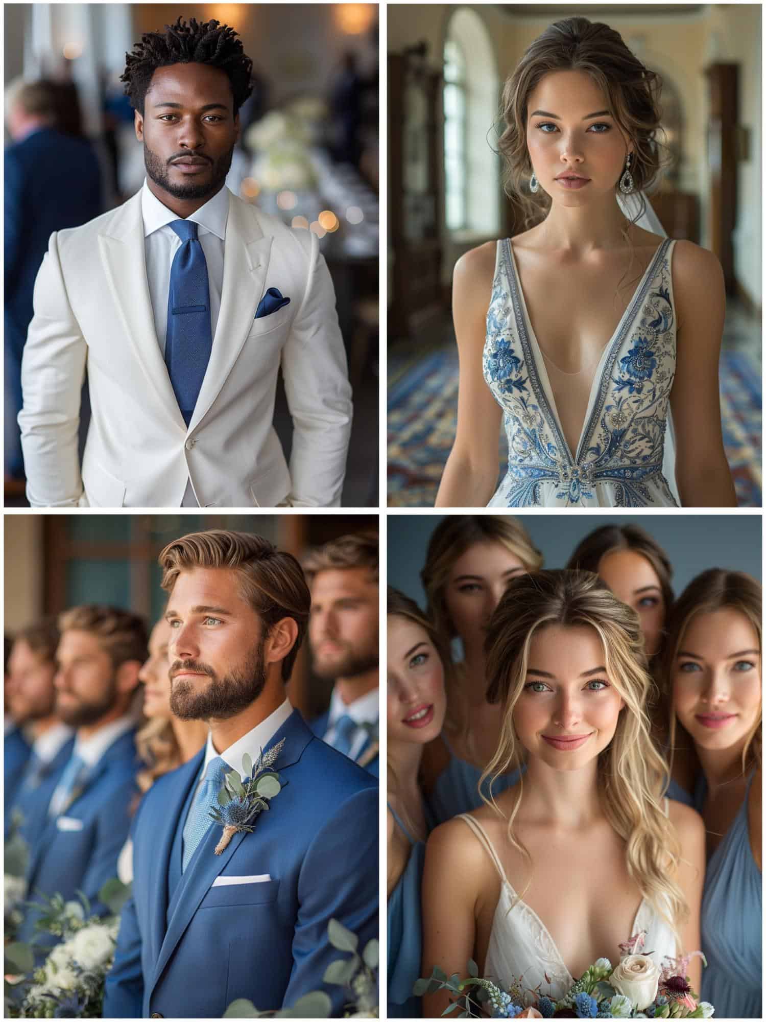 blue and white wedding attire ideas