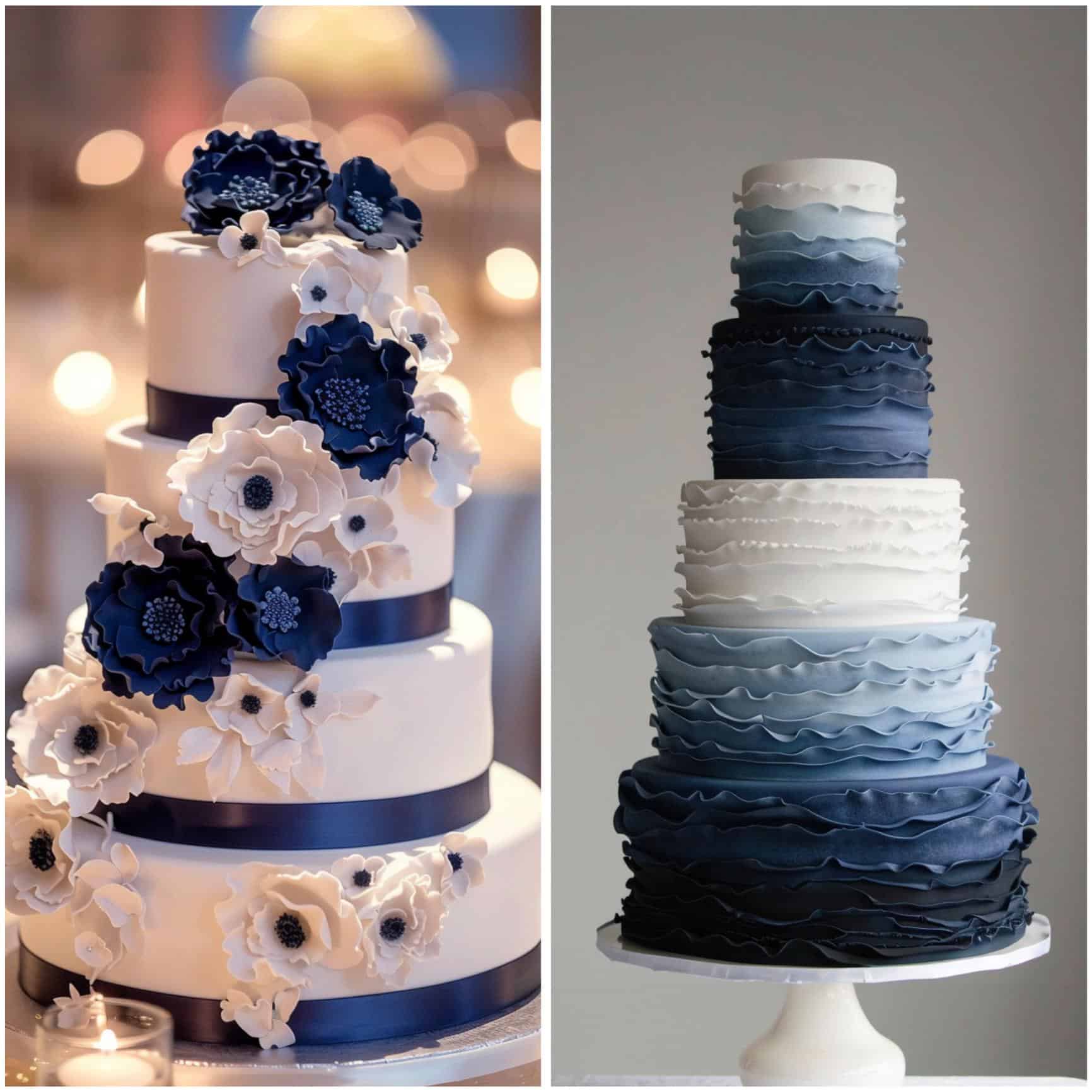 blue and white wedding cakes