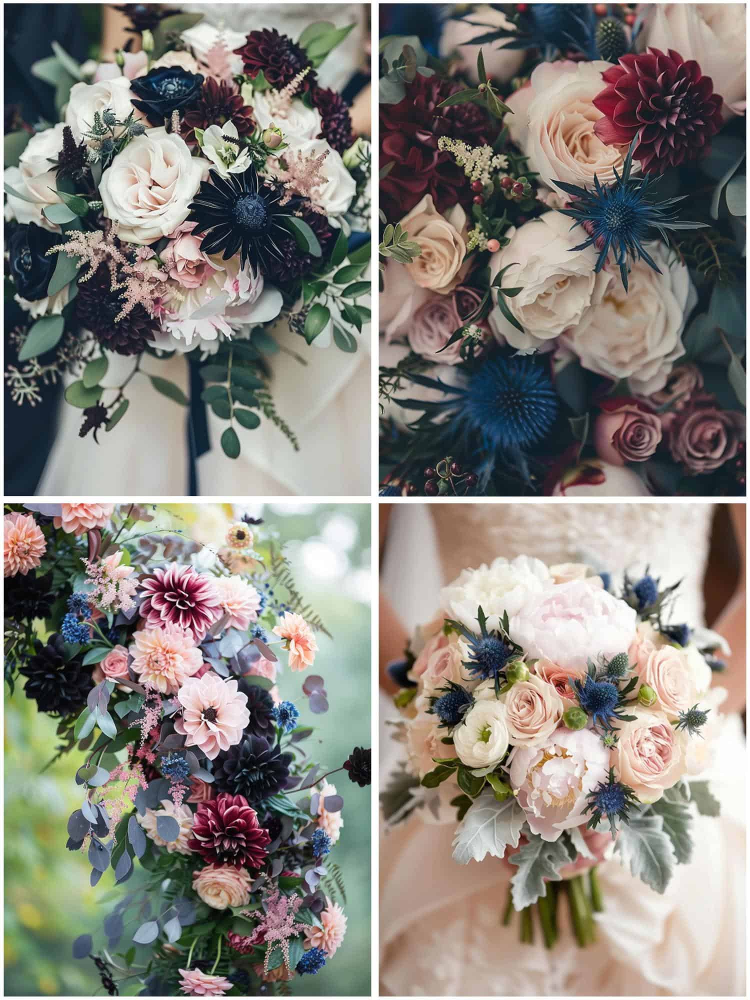 dusty rose and navy blue wedding flowers