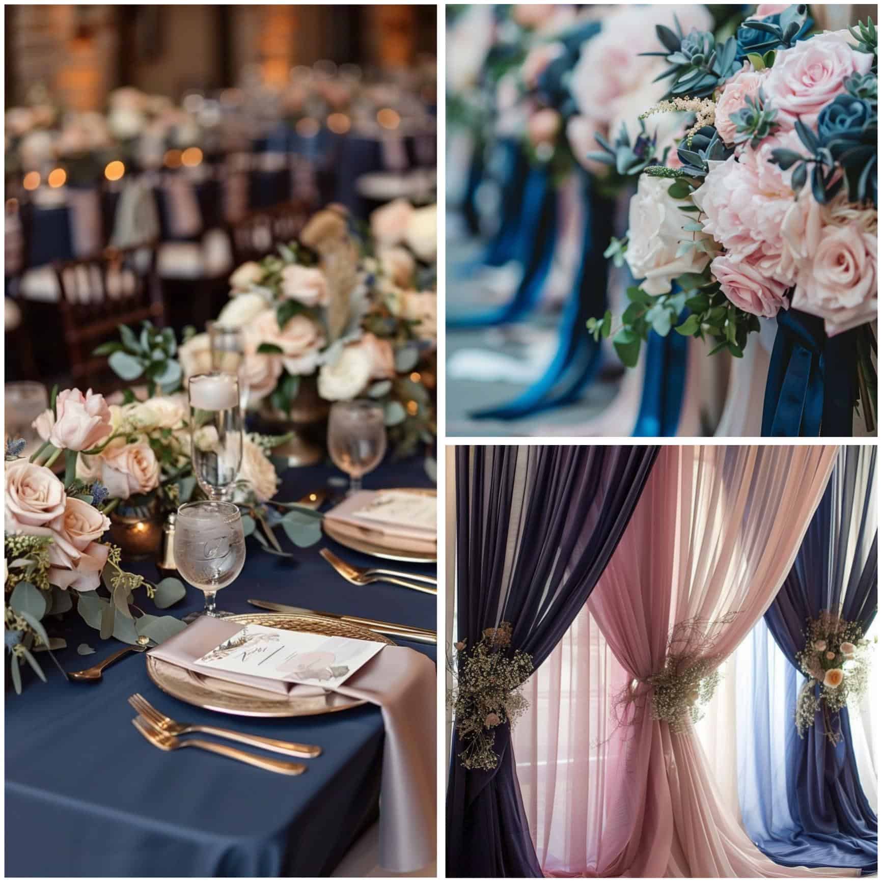 dusty rose and navy blue wedding theme ideas for decor