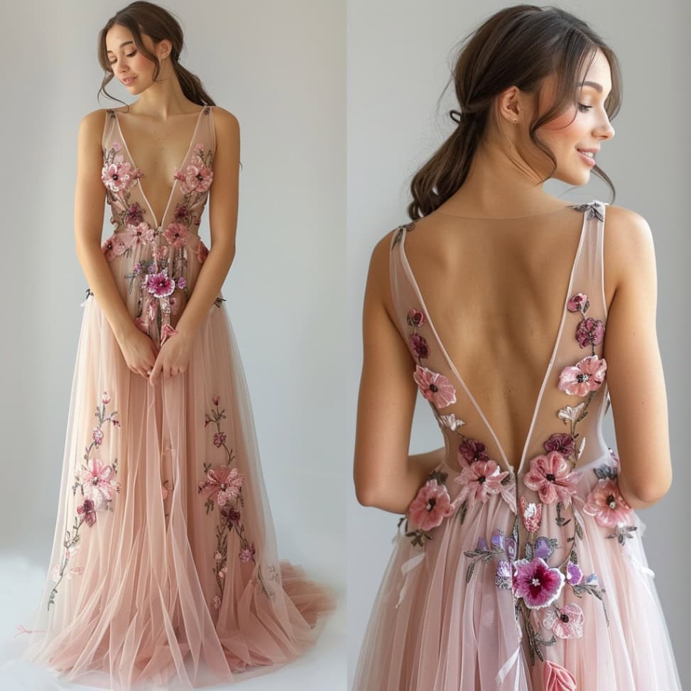 pastel gown with floral details